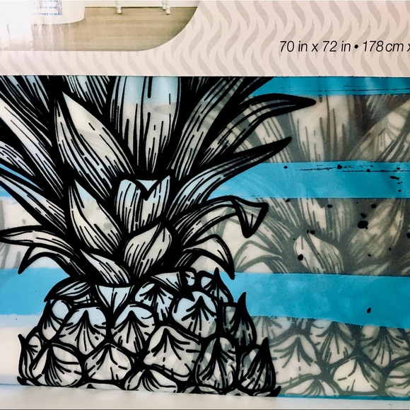 haven Other - Pineapple Stripes Peva Shower Curtain Black Blue